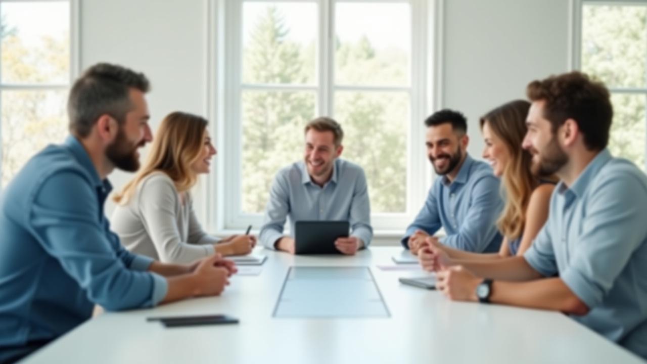 Diverse team at Akashic Well collaborating in a modern, bright office, embodying professionalism and approachability.